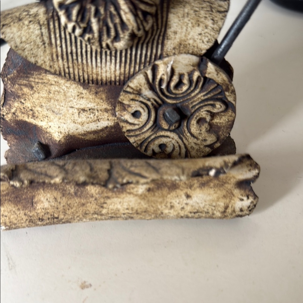 Rustic Warrior Sculpture - Yellow and Brown - Picture 9 of 10